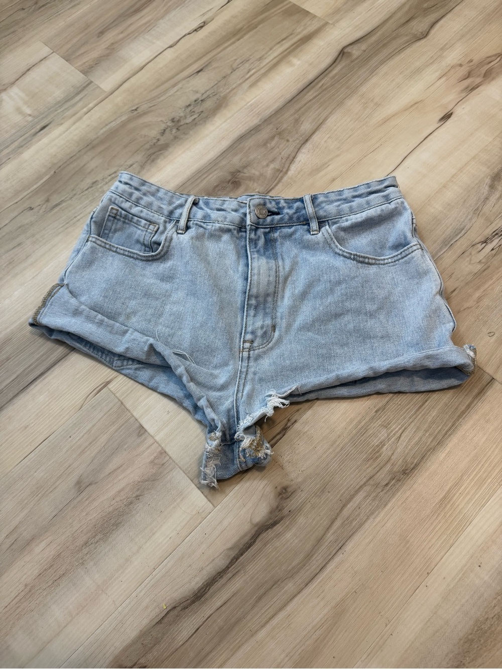 PacSun Light Blue Denim High-Rise Distressed Shorts